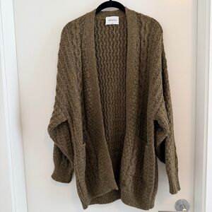 Wilfred Free Olive Green Alpaca Merino Blend Cable-Knit Open Cardigan Sweater-S
